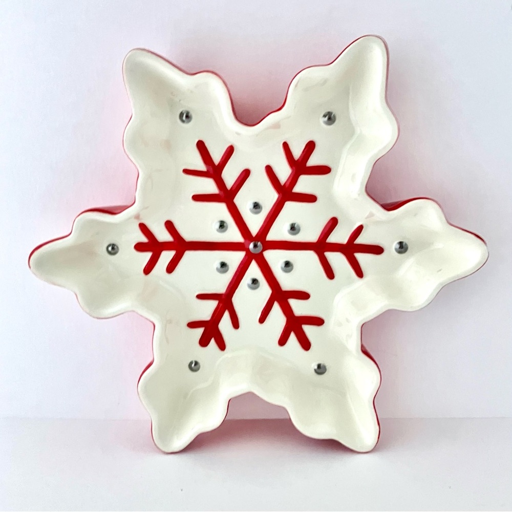 Hallmark Snowflake Treat Candy Dish Red & White Ceramic Christmas Decorations